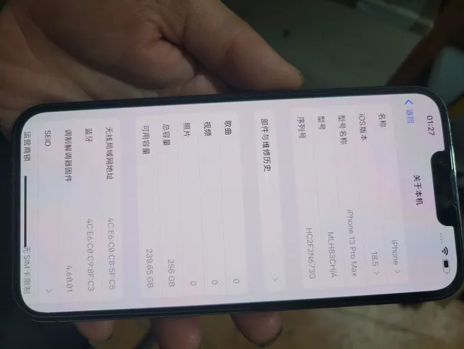 苹果13Pro Max内存256g，换过外屏。后镜片裂了其他